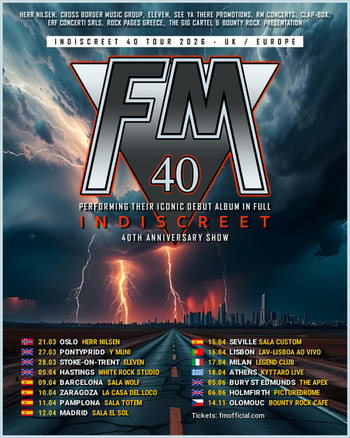 FM "Indiscreet" 40th Anniversary 2026 UK /  Europe tour poster 