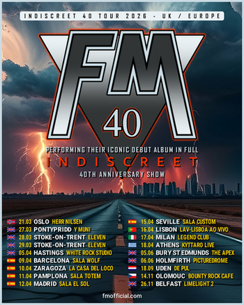 FM "Indiscreet" 40th Anniversary 2026 UK /  Europe tour poster 