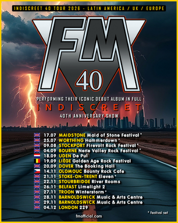FM "Indiscreet" 40th Anniversary UK /  Europe tour poster - July-December 2026