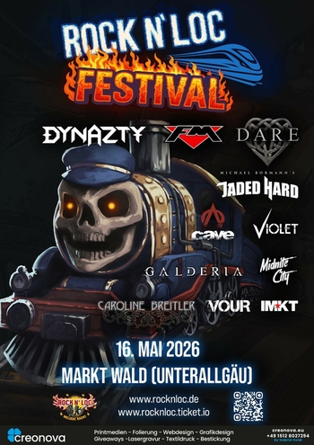 Rock n' Loc Festival in Markt Wald, Germany -  16 May 2026 - line-up poster featuring Dynazty, FM, Dare and more.
