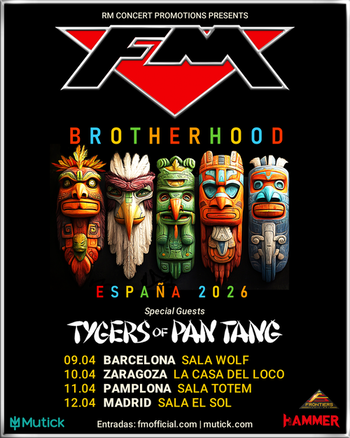 FM + Tygers of Pan Tang - Spain April 2026 - tour dates poster